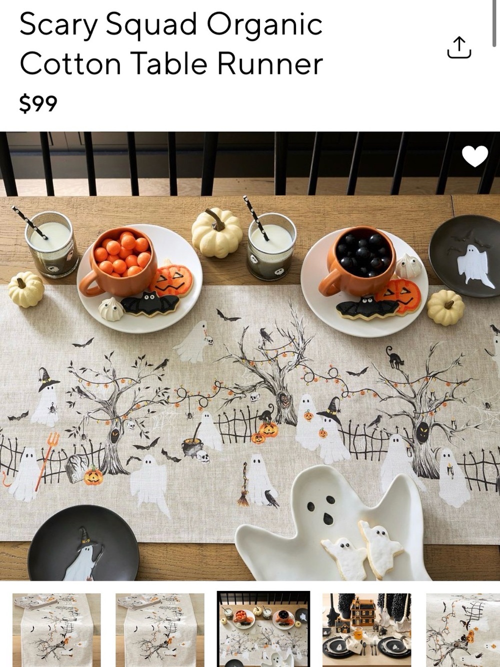Pottery Barn Scary Squad Organic Cotton Table Runner